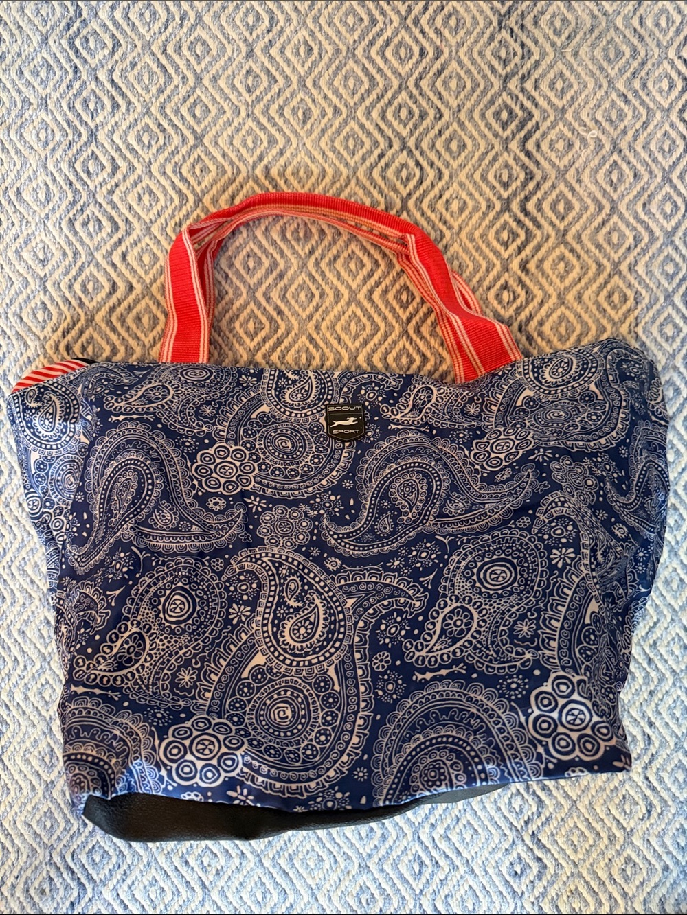 Scout Navy Paisley Tote with Red Straps